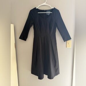 ModCloth Womens Black Dress SZ MD Pleated Swing Sweetheart Fit Flare 3/4 Sleeve